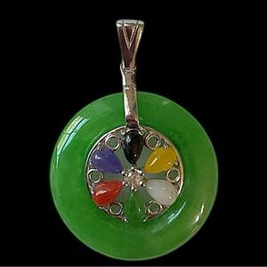 Sterling Silver Jade Multi Gemstone Circle Pendant